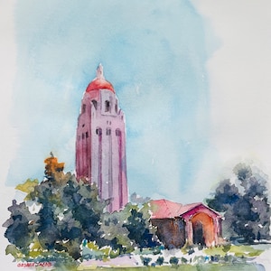 Stanford University Watercolor Print -Graduation Gifts/ Stanford notecard/ Stanford dorm decor/ Stanford  memoires/ Hoover Tower