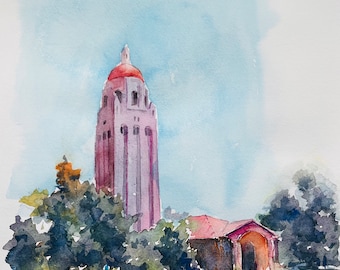 Stanford University Hoover Tower Watercolor Print - Graduation Gift