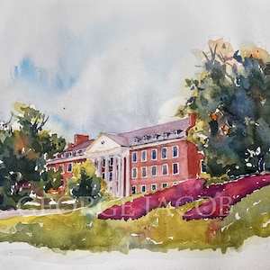 Impression aquarelle de l'Université du Maryland-cadeaux de remise des diplômes/carte de correspondance/impression aquarelle/mémoires du parc U College/impressions College