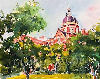 Johns Hopkins University Billings Building Watercolor Print, White Coat Ceremony, Doctor Gift Idea, JHU Medical School Art, Notecards