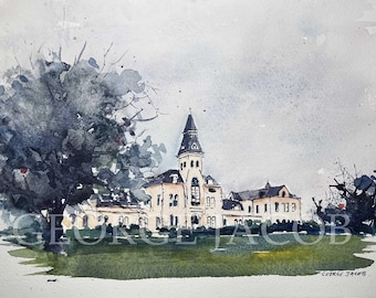 Kansas State University Anderson Hall Watercolor Print, K-State Graduation Gift, College Keepsake, Manhattan KS Campus Art, Notecards