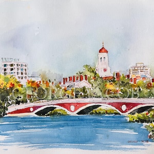 Harvard  Watercolor Print -Graduation Gifts/ Harvard notecard/ Harvard watercolor/Ivy league memoires/ Harvard Prints