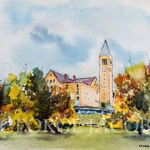Impression aquarelle Cornell University, NY - cadeau de fin d'études / carte pour correspondance Cornell University / impression de souvenirs Cornell University NY