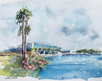 University of Miami  Watercolor Print -Graduation Gift/ University of Miami notecard/ Miami  poster/  University of Miami  memoire Print