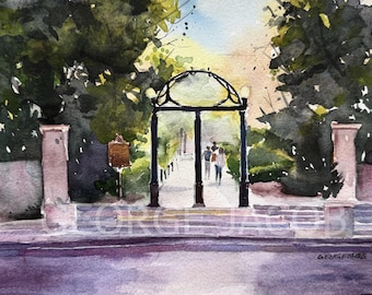 UGA Arch Watercolor Art Print - University of Georgia Campus Architecture Painting/Graduation Gift for UGA Alumni/Athens Georgia Wall Decor