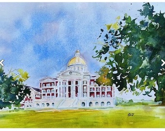 Christopher Newport University Hall Watercolor Print, CNU Graduation Gift, College Keepsake, Newport News VA Campus Notecards