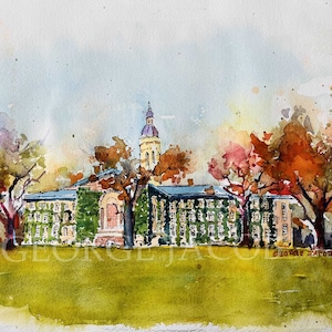 Aquarelprint van Princeton University en notitiekaarten - Afstudeercadeaus/ Princeton-aquarel/ Princeton-wanddecor/ Nassauzaalafdrukken