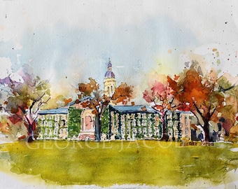 Princeton New Jersey Fine Art Print, Campus Watercolor Alumni Keepsake Painting, Ivy Style Office Decor, Historic Graduation Gift, Poster