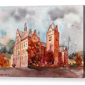 Gravuras em aquarela e cartões de visita da Wayne State University/Cartão de agradecimento do empregador/Presente de formatura/Cartões de visita de formatura/Antigo prédio principal