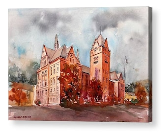 Wayne State University Old Main Building Watercolor Print & Note Card