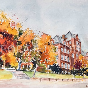 UW Madison aquarelafdrukken en notitiekaarten/bedankkaart werkgever/afstudeercadeau/oproepingskaartjes/universiteit van Wisconsin
