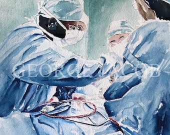 Surgery Watercolor Art Print, Operating Room Painting, Surgeon Graduation Gift, Doctor Office Wall Decor, Med School Graduate Artwork