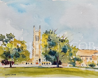 Duke Durham Watercolor Print -Graduation Gift/ Duke Durham notecard/ Duke Chapel poster/ Duke memoire Print