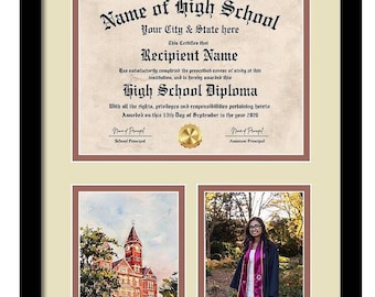 Custom Diploma and College Scene Frame • Personalized University Art Print Set • Double and Triple Window Graduation Gift • College Keepsake