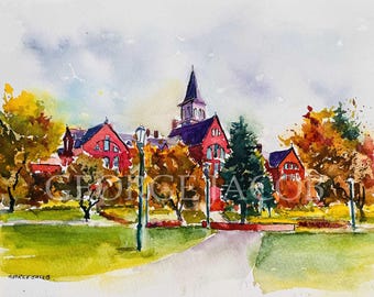 University of Vermont Watercolor Print -Graduation Gifts/University  of Vermont notecard/University poster/ University memoire Prints