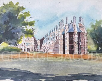 Sewanee University of the South Watercolor Print/ McClurg Dining Hall Campus Architecture scene/ Graduation Gifts University of the South