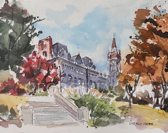 Lehigh University Campus Watercolor Art Print - Historic Bethlehem PA College Architecture Painting, Graduation & Alumni Gift, College art
