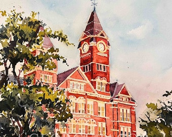 Auburn University Watercolor Print - Samford Hall, Graduation Gift