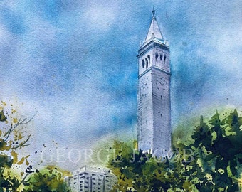 UC Berkeley Campanile Watercolor Print, Graduation Gift