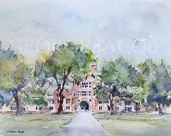 University of Michigan Ink & Watercolor Print, U of M Grad Gift, Campus Wall Decor, Ann Arbor Art, Handmade Notecards