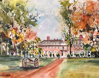Wren Building Watercolor Print, College of William and Mary Graduation Gift, Academic Office Art, Williamsburg VA Campus Notecards