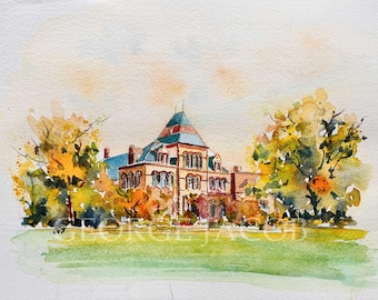 Providence Rhode Island Fine Art Print, Campus Watercolor by George Jacob, Classic Study Wall Art, New England Milestone Gift, Poster