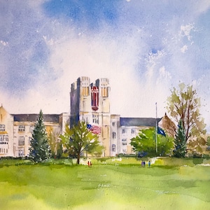 Impresiones artísticas de acuarela de Virginia Tech / Tarjetas de notas de VT / Regalo para estudiantes / Decoración de graduación de Virginia Tech / Regalo de convocación / Paisaje urbano de Blacksburg