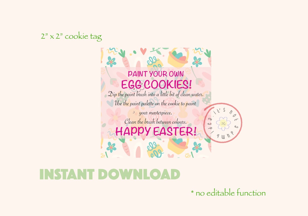 Printable PYO Paint Your Own Cookie Instructions Tag, HAPPY Easter ...