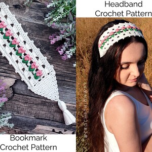 For the Love of Tulips Headband CROCHET PATTERN, bookmark crochet pattern, crochet headwrap pattern, crochet tulip headband, summer headband image 4