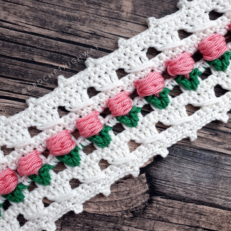 For the Love of Tulips Headband CROCHET PATTERN, bookmark crochet pattern, crochet headwrap pattern, crochet tulip headband, summer headband image 7