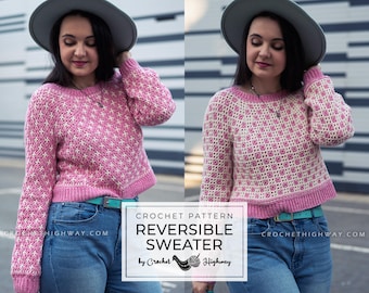 Tic Tac Toe Sweater CROCHET PATTERN, reversible sweater, reversible crochet, reversible pattern, top down yoke, interlocking crochet pattern