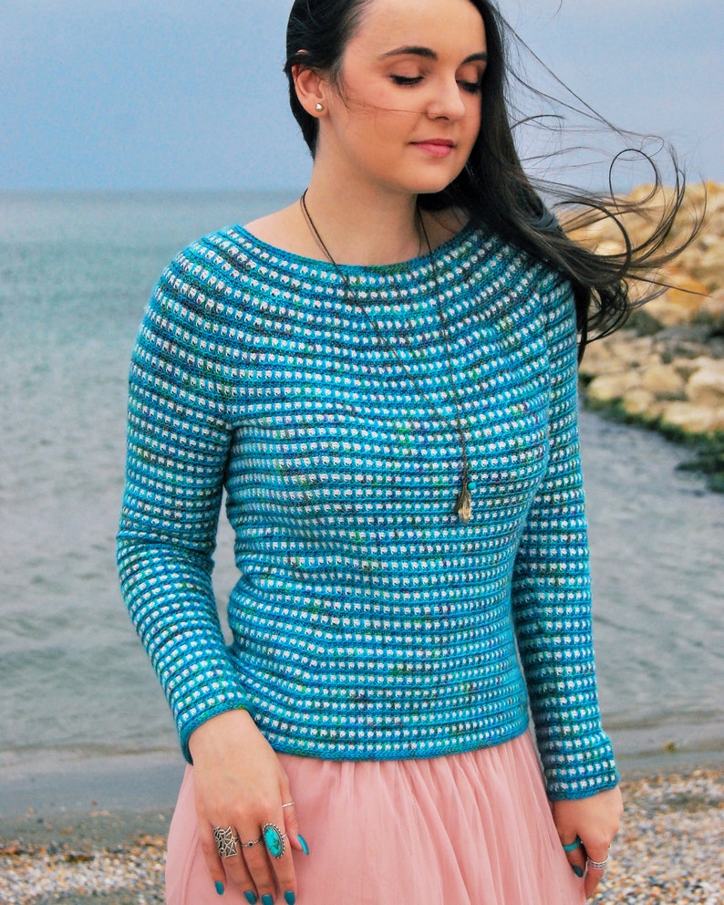 Libra Pullover CROCHET PATTERN, seamless crochet sweater, easy crochet sweater pattern, crochet pullover, crochet yoke, pullover pattern image 3