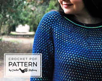 Aries Sweater CROCHET PATTERN, seamless crochet sweater, easy crochet sweater pattern, crochet pullover, crochet yoke, crochet alpine stitch