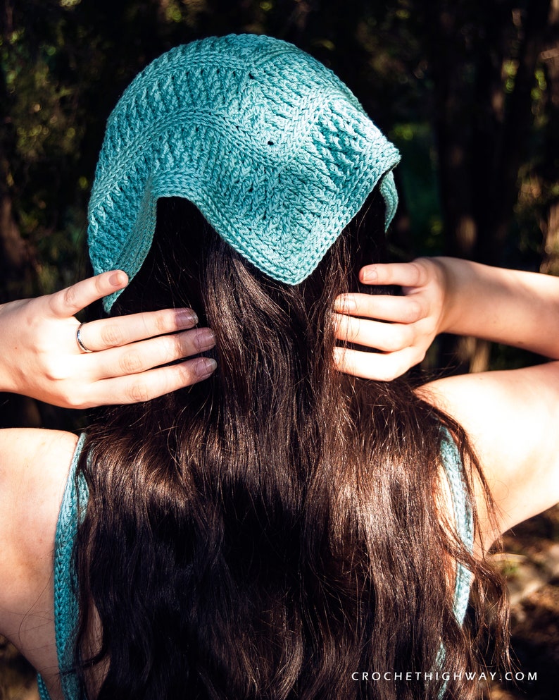 Cosmopolitan Kerchief CROCHET PATTERN, crochet bandana pattern, crochet kerchief pattern, boho chic crochet fashion, crochet summer pattern image 2