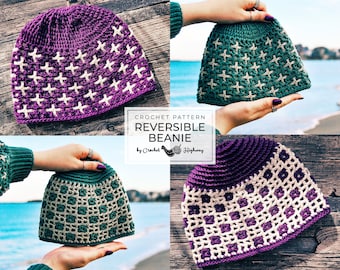 Scorpio Beanie CROCHET PATTERN, reversible beanie, reversible crochet, reversible pattern, interwoven crochet, hat pattern, crochet beanie