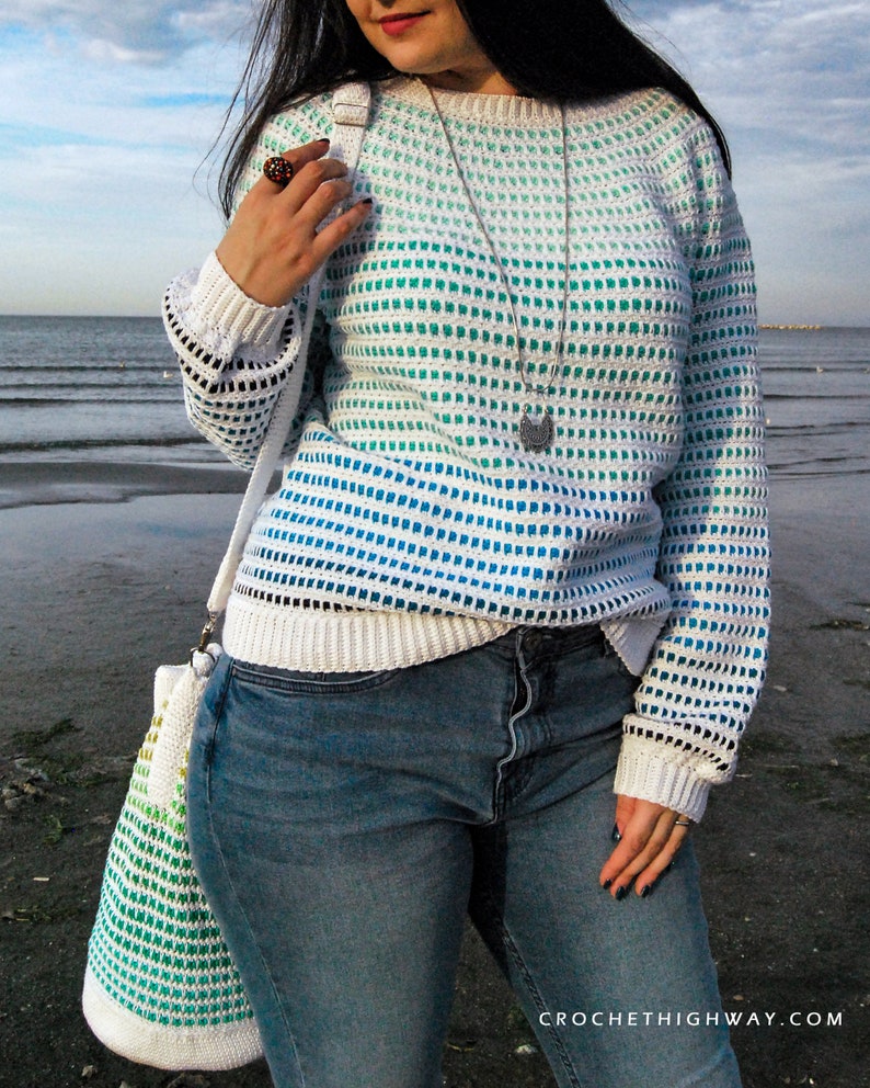 Libra Pullover CROCHET PATTERN, seamless crochet sweater, easy crochet sweater pattern, crochet pullover, crochet yoke, pullover pattern image 2