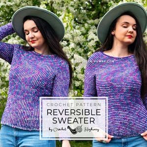 Pisces Pullover CROCHET PATTERN, reversible sweater, reversible crochet, reversible pattern, top down yoke, interwoven crochet pattern