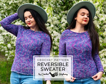 Pisces Pullover CROCHET PATTERN, reversible sweater, reversible crochet, reversible pattern, top down yoke, interwoven crochet pattern