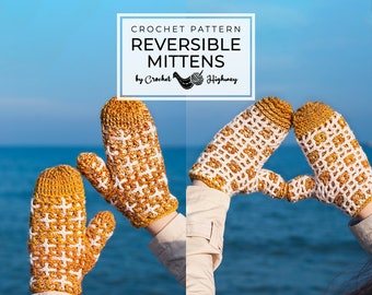 Scorpio Mittens CROCHET PATTERN, mitten pattern, reversible mittens, reversible crochet, interwoven crochet, reversible crochet gloves