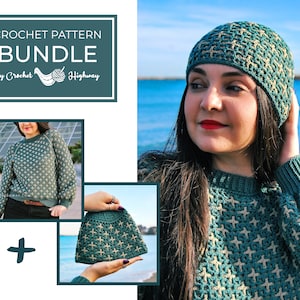 Scorpio Raglan + Beanie CROCHET PATTERN BUNDLE, crochet sweater pattern, crochet beanie, crochet hat, reversible sweater, reversible hat