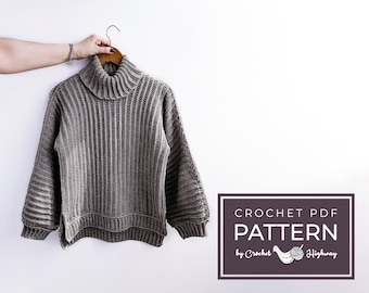 No Slip Stitch Given Sweater CROCHET PATTERN, knit look crochet, crochet pattern, crochet dolman, turtleneck sweater, modern crochet jumper