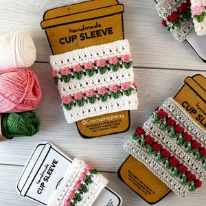 For the Love of Tulips Cozy CROCHET PATTERN, cup cosy crochet pattern, crochet cup warmer, crochet cup sleeve, crochet tulips pattern image 3