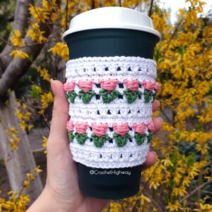 For the Love of Tulips Cozy CROCHET PATTERN, cup cosy crochet pattern, crochet cup warmer, crochet cup sleeve, crochet tulips pattern image 5