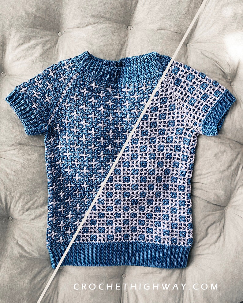Scorpio Raglan CROCHET PATTERN, reversible sweater, reversible crochet, reversible pattern, top down raglan, interwoven crochet pattern image 7