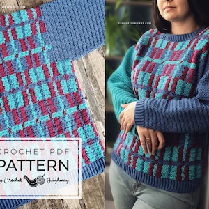 Plaid and Simple Sweater CROCHET PATTERN, seamless crochet sweater, plaid sweater pattern, crochet pullover, plaid crochet, pullover pattern