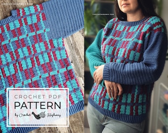 Plaid and Simple Sweater CROCHET PATTERN, seamless crochet sweater, plaid sweater pattern, crochet pullover, plaid crochet, pullover pattern