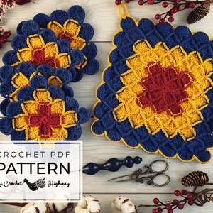 Bavarian Coasters and Trivet, Beginner Friendly Crochet Pattern, Crochet Dishcloth, Crochet Coasters, Crochet Kitchenware Pattern