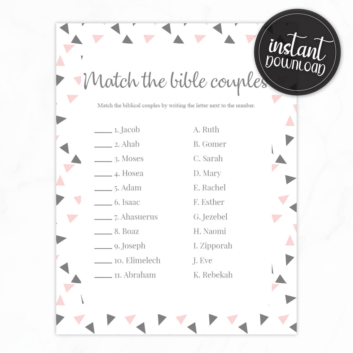 Match the bible couples bridal shower games printable instant | Etsy