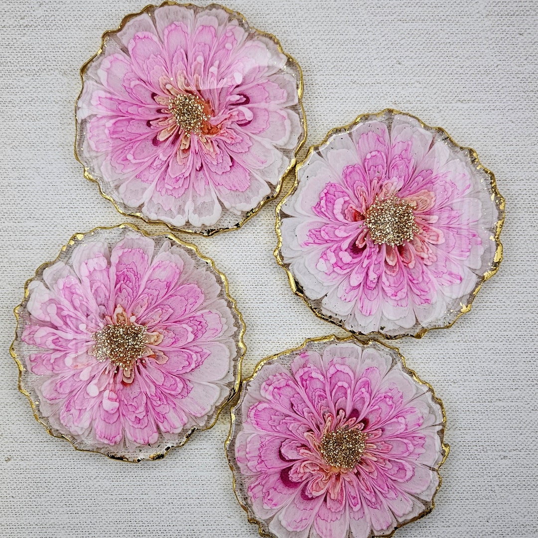 Pink Button Coaster Pink Floral Coaster Set - Etsy