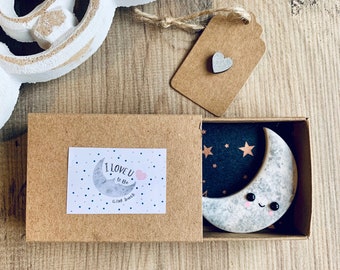 I Love you to the moon and back | Moon in a Matchbox pocket gift | Small Anniversary Gift | Cute Kawaii Moon | Cute love Gift